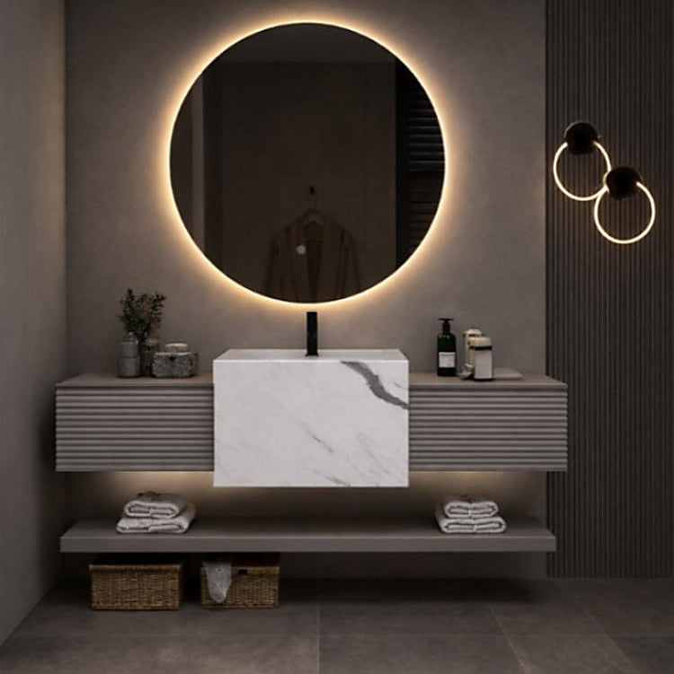 Mueble de baño 140 cm Mimo con lavabo, 2 cajones y espejo LED