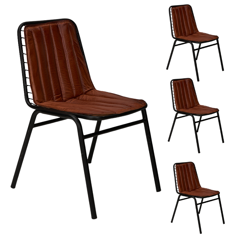Pack 4 Silla comedor rejilla y acolchado cuero Harry