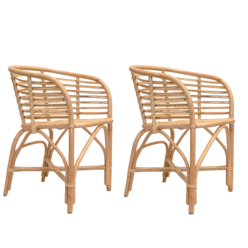 Pack 2 Eetkamerfauteuil met natuurlijke bamboe armen Malawi