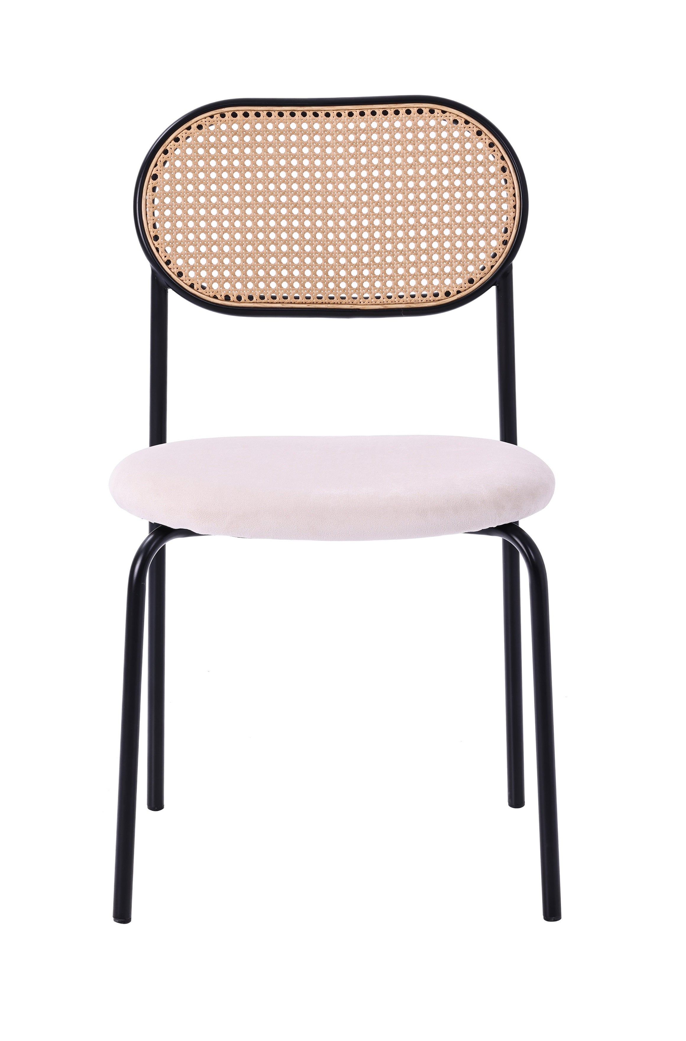 Silla de comedor ratán y asiento tapizado Zaida beige