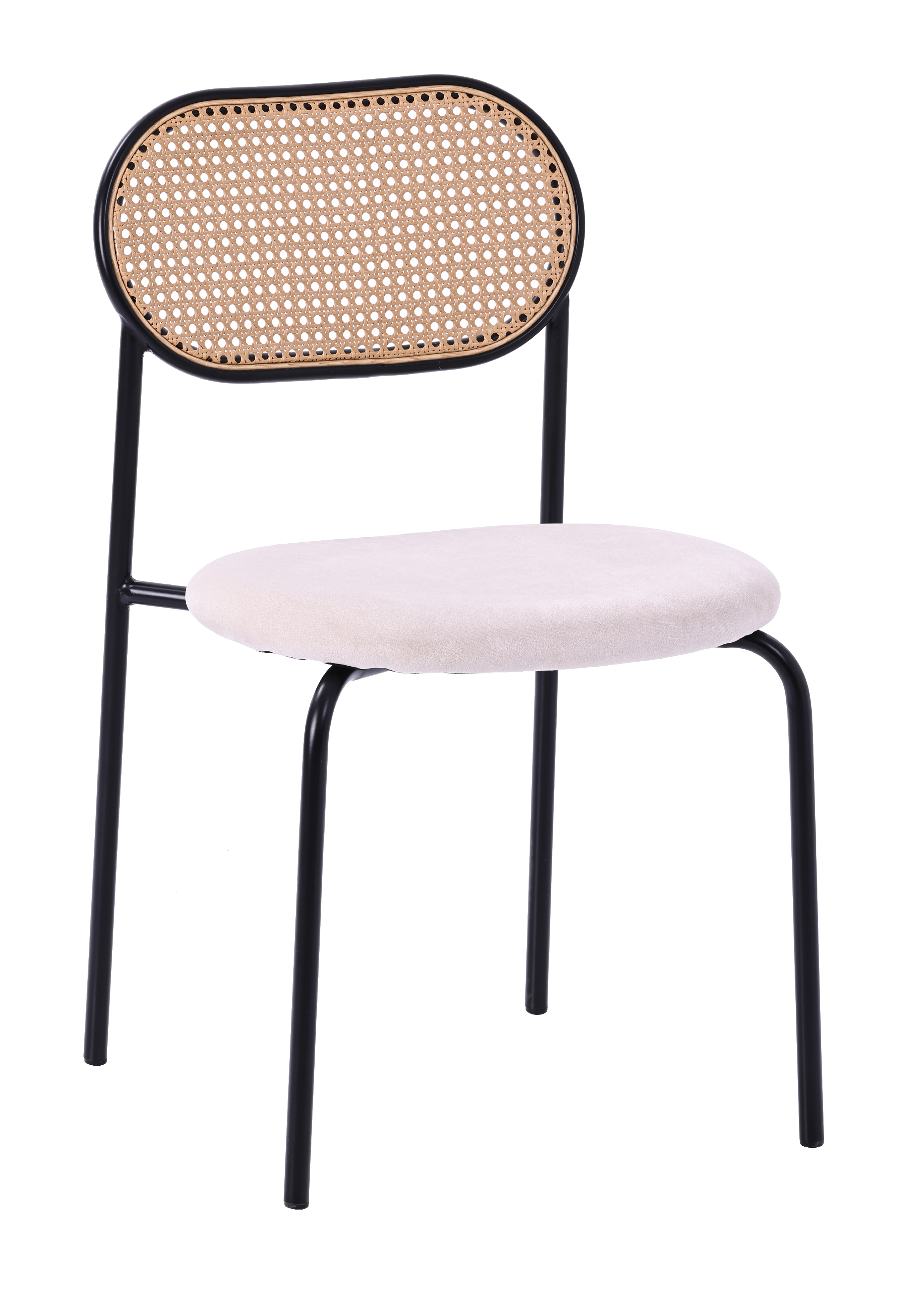 Silla de comedor ratán y asiento tapizado Zaida beige