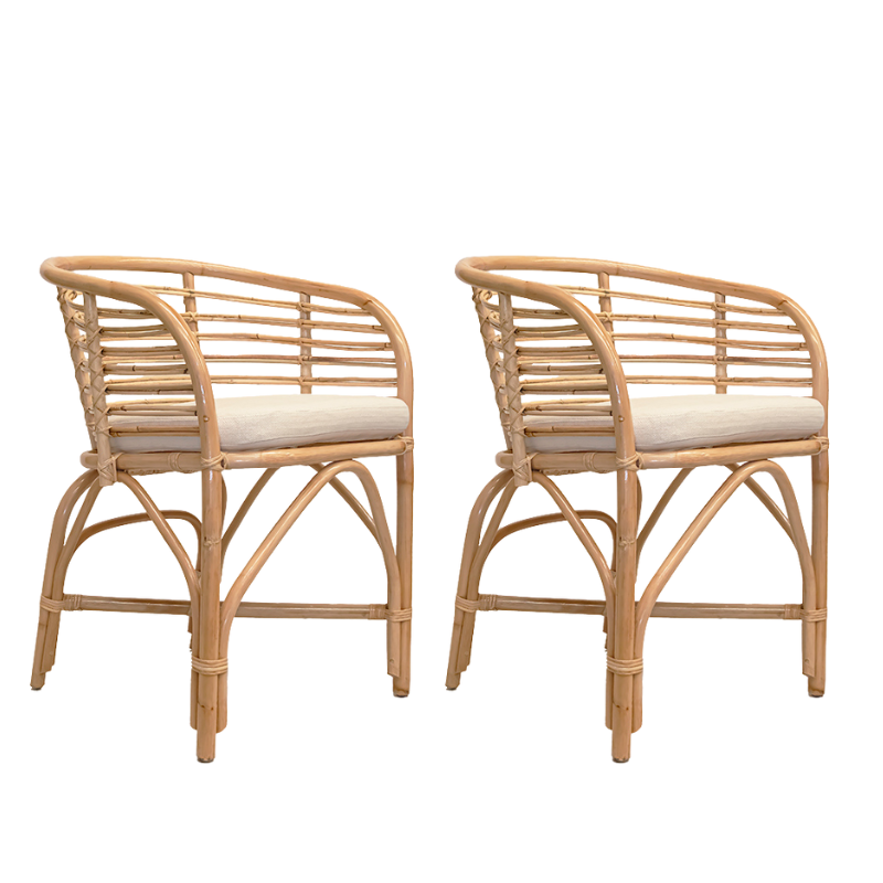 Pack 2 Eetkamerfauteuil met natuurlijke bamboe armen Malawi