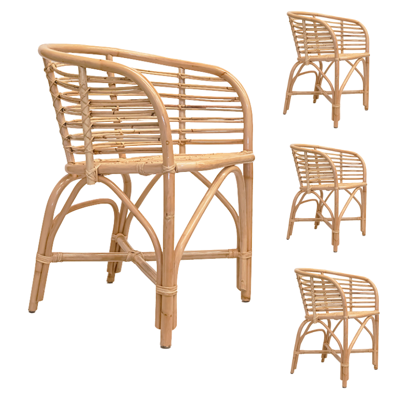 Pack 4 Eetkamerfauteuil met natuurlijke bamboe armen Malawi