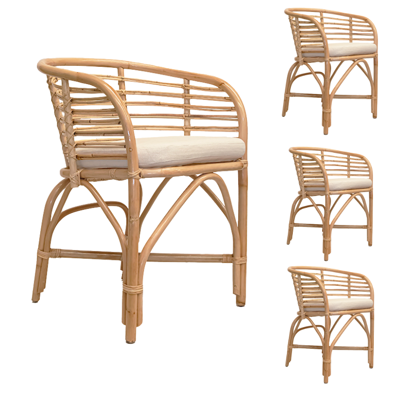 Pack 4 Eetkamerfauteuil met natuurlijke bamboe armen Malawi