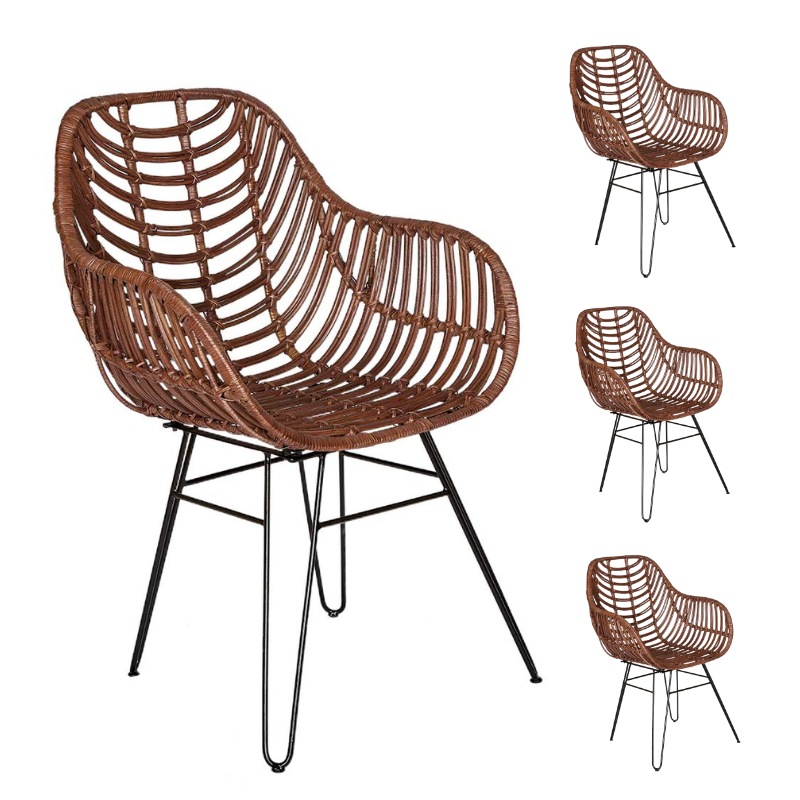 Set van 4 Lionel rotan eetkamerstoelen