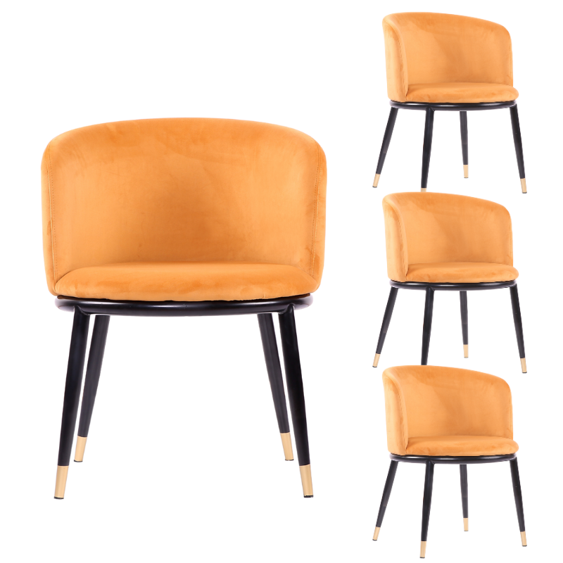 Pack 4 Sillón comedor terciopelo Enid Amarillo