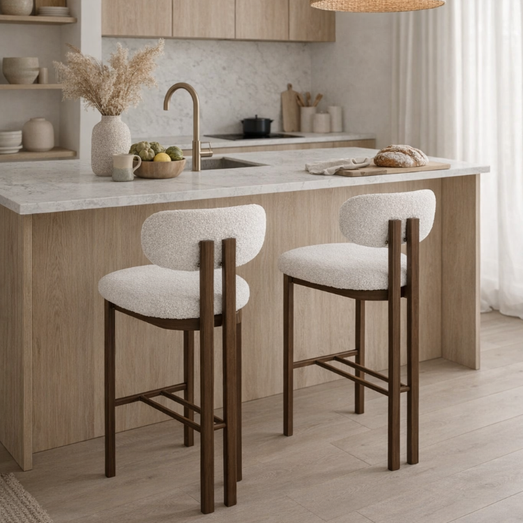 Tabouret de bar Liberty 75 en acier noyer avec revêtement bouclé