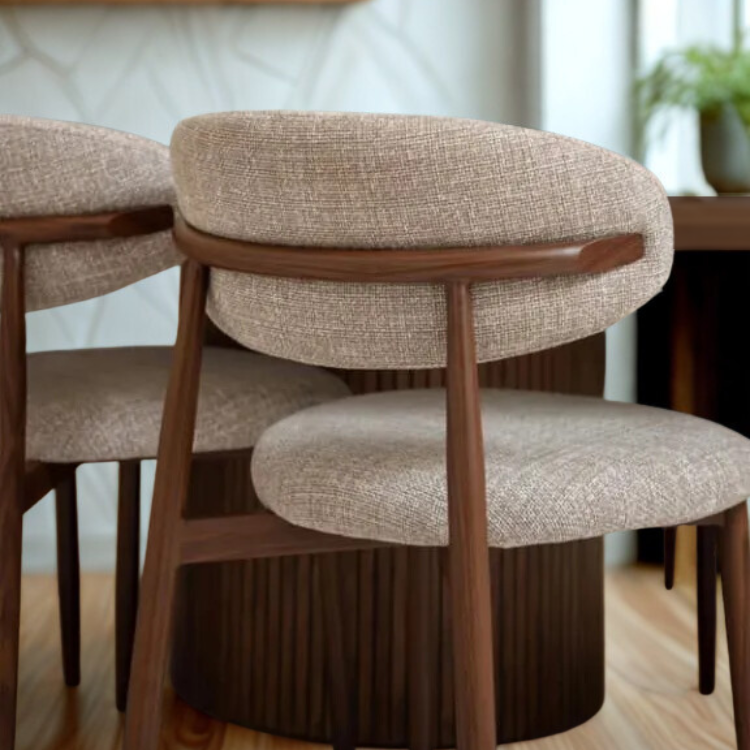 Silla de comedor nórdica acero nogal Olimpo beige