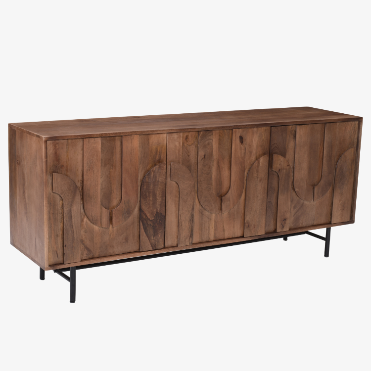 Aparador Tarek de madera de mango natural 180 cm con 3 puertas