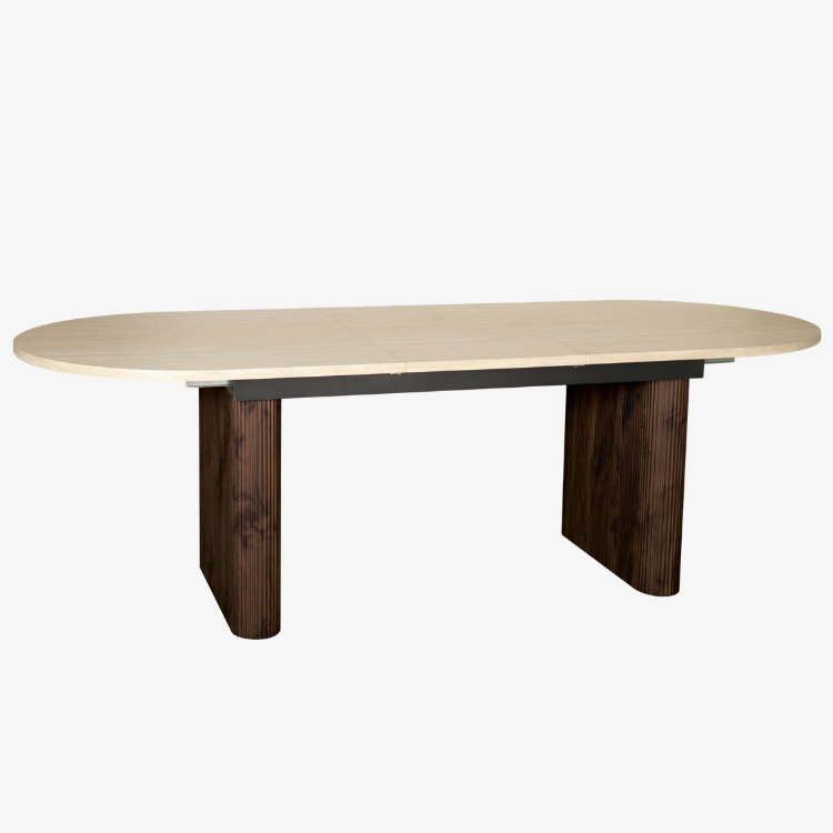 Mesa de comedor extensible ovalada Travertino-nogal 180-230 cms