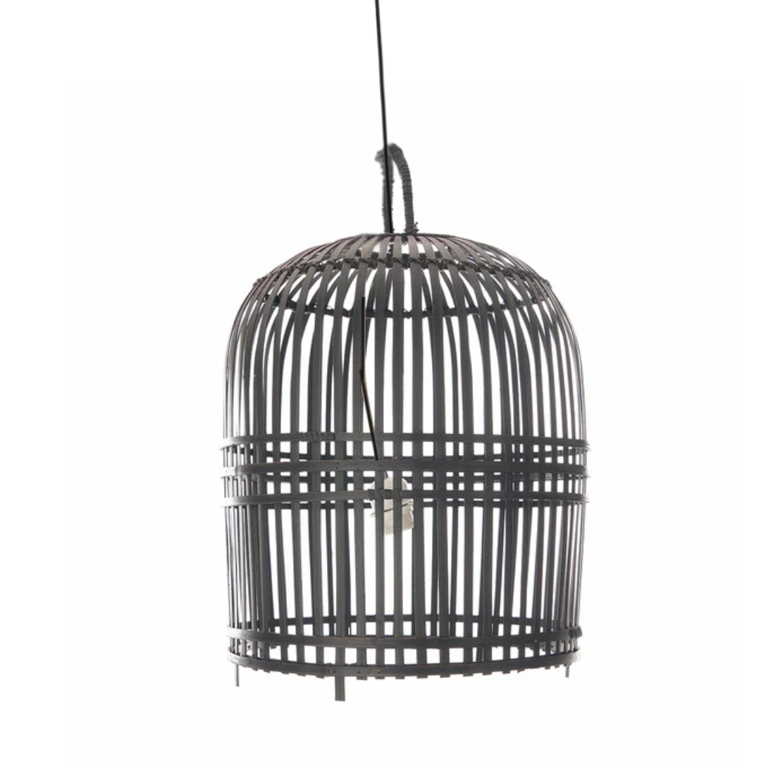 Lámpara de techo ratán natural trenzado Gala negro D.40