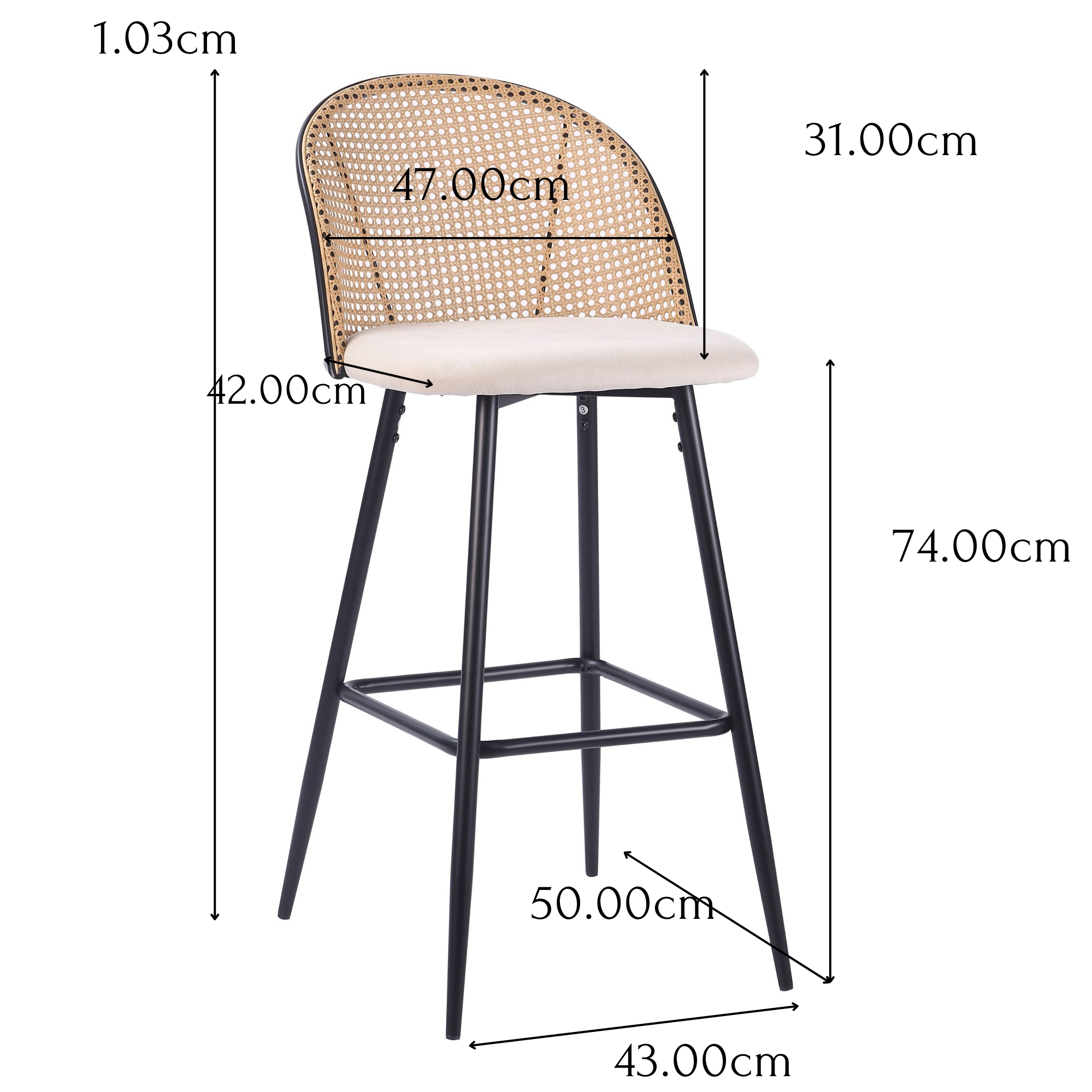 Taburete de bar bistró ratán asiento tapizado Muler