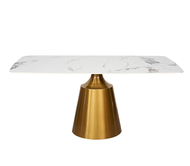 Mesa de comedor rectangular 180x90 dorado Onix piedra sinterizada