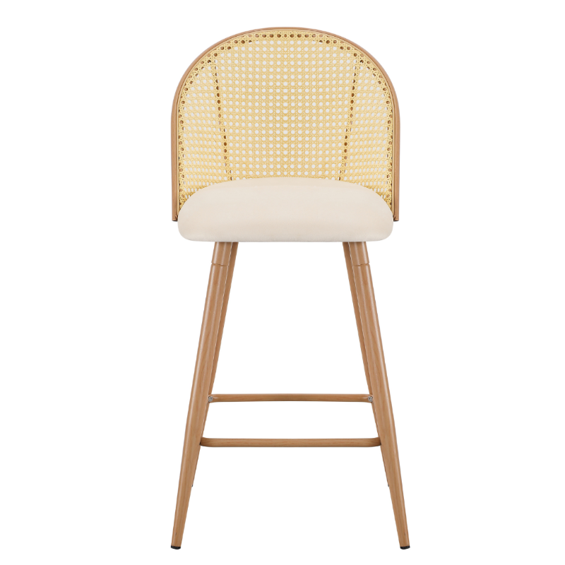 Pack de 2 Taburetes de Ratán sintético con Asiento Tapizado en terciopelo Beige