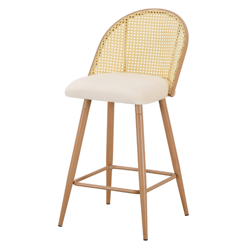 Pack de 2 Taburetes de Ratán sintético con Asiento Tapizado en terciopelo Beige