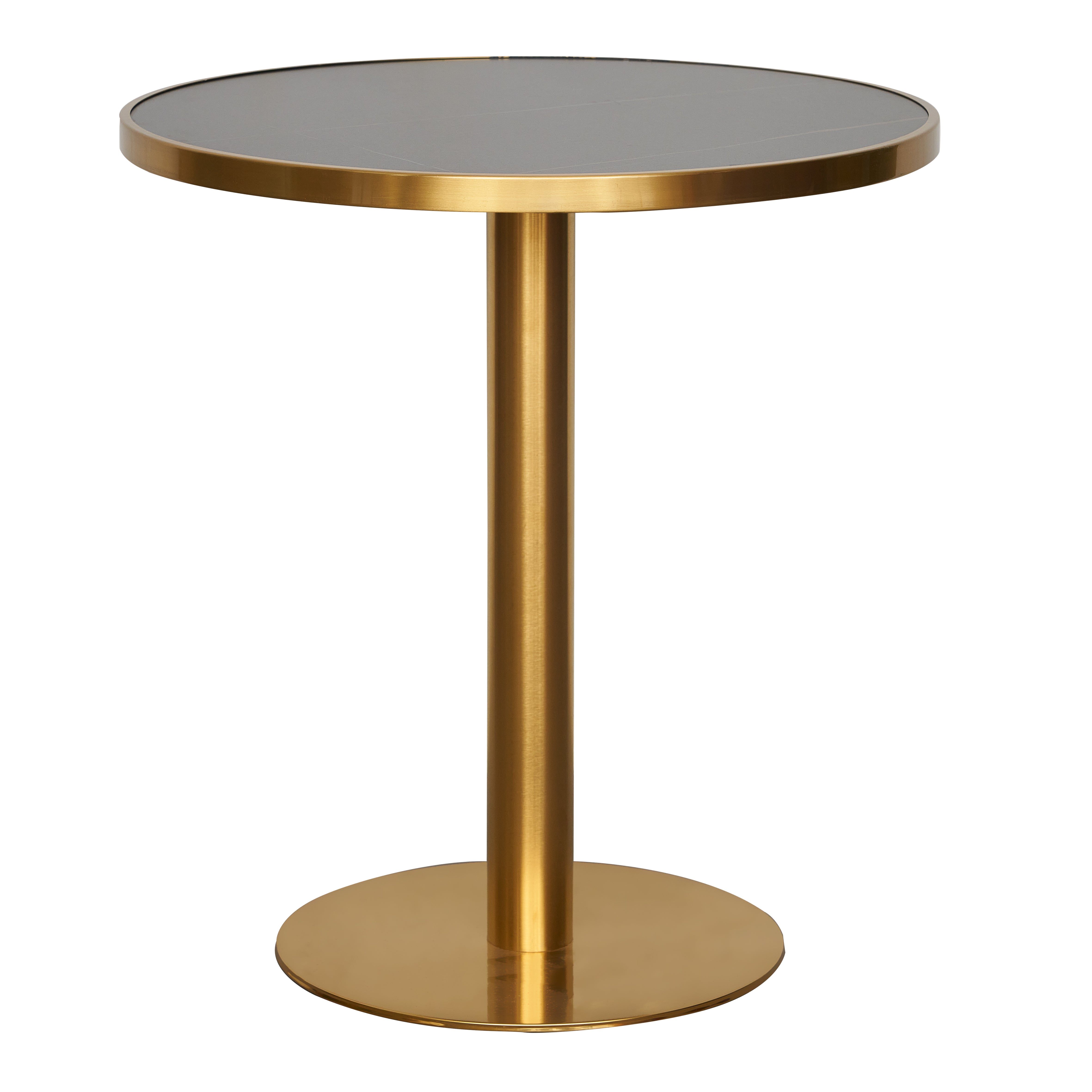Mesa de bar redonda piedra sinterizada con aro dorado Ø60-70