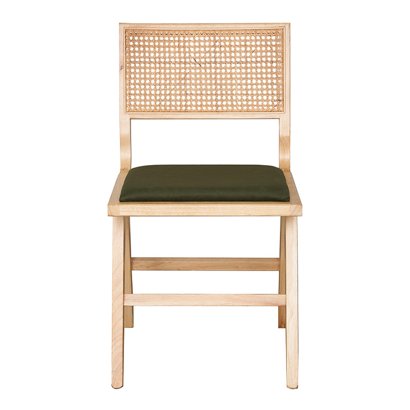 Silla de comedor madera y ratán Canitt terciopelo verde