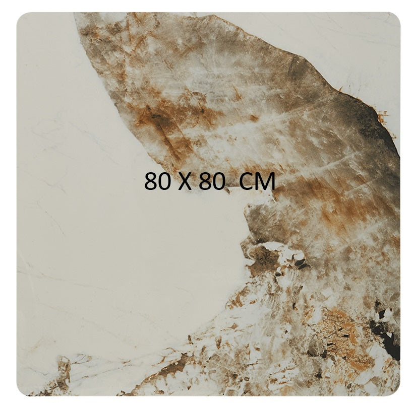 Mesa de comedor cuadrada inox dorada piedra sinterizada 70-80 cm
