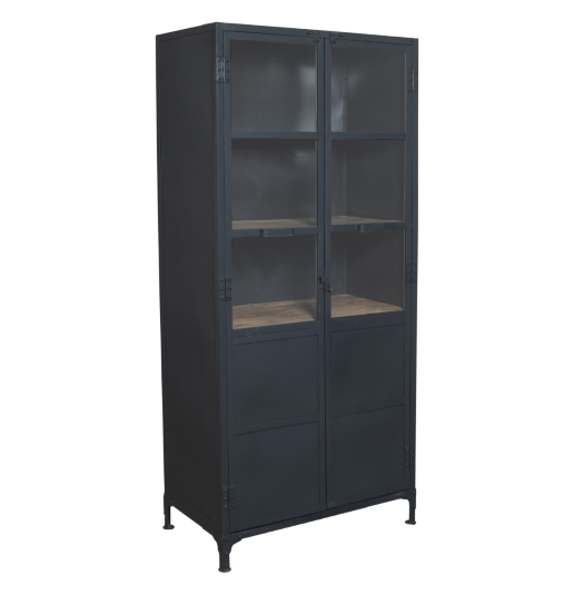 Armario vitrina industrial acero y madera Lenny negro