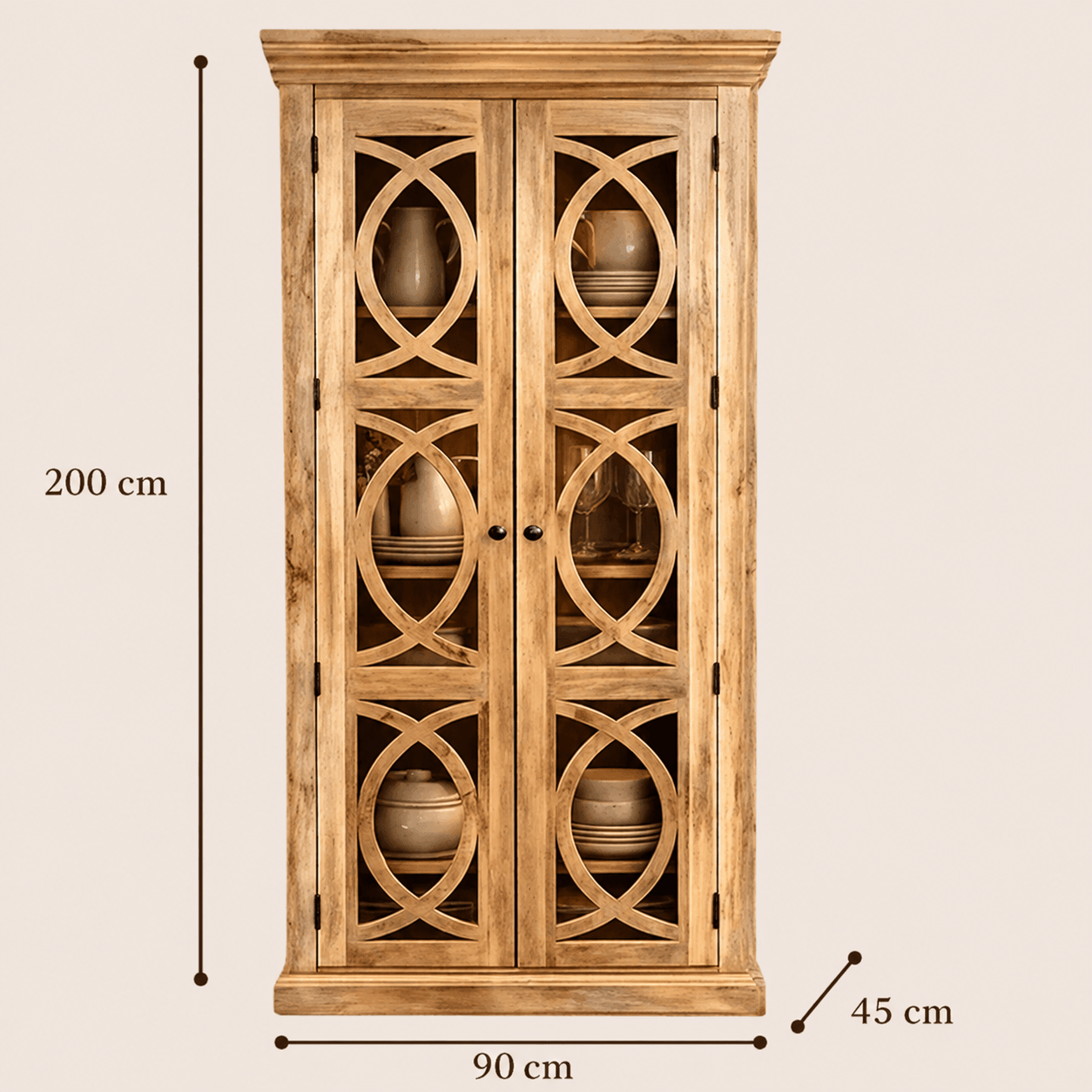Vaisselier vitrine Mango en bois de manguier massif 180x90 cm