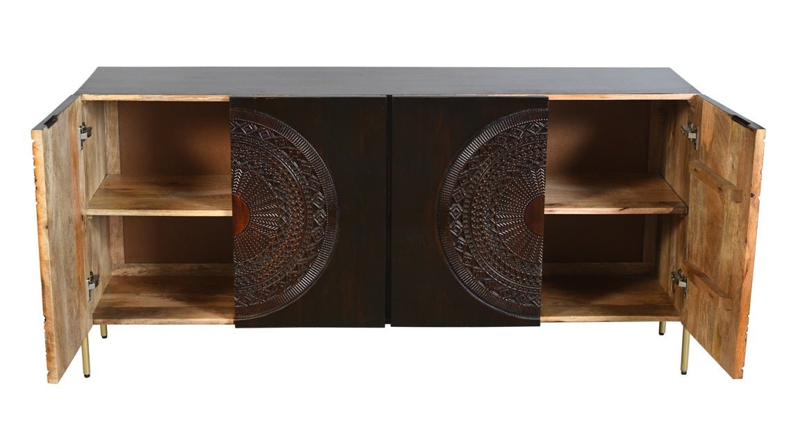 Buffet 4 portes en bois de manguier sculpté Meta