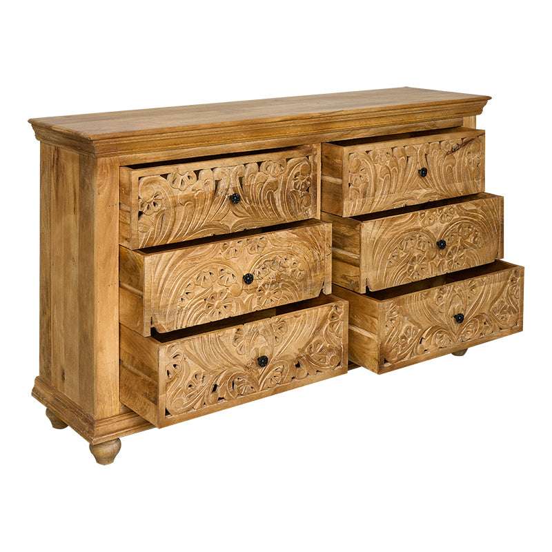 Aparador de madera de mango 4 cajones tallados Horus