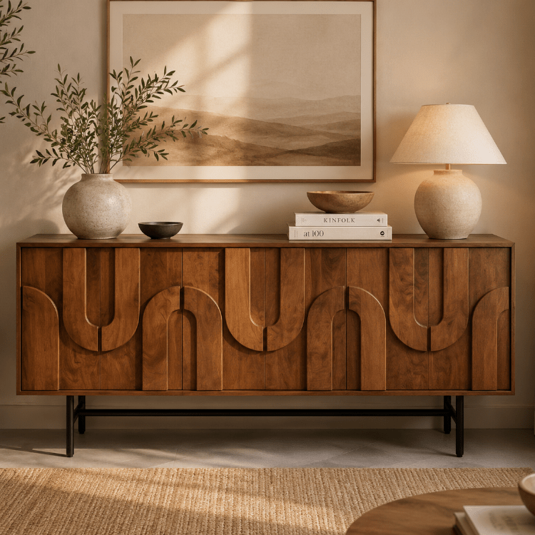 Aparador Tarek de madera de mango natural 180 cm con 3 puertas - Vintahome