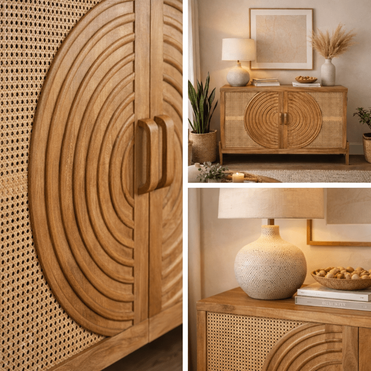 Armario aparador ratán madera de mango Libia - Vintahome