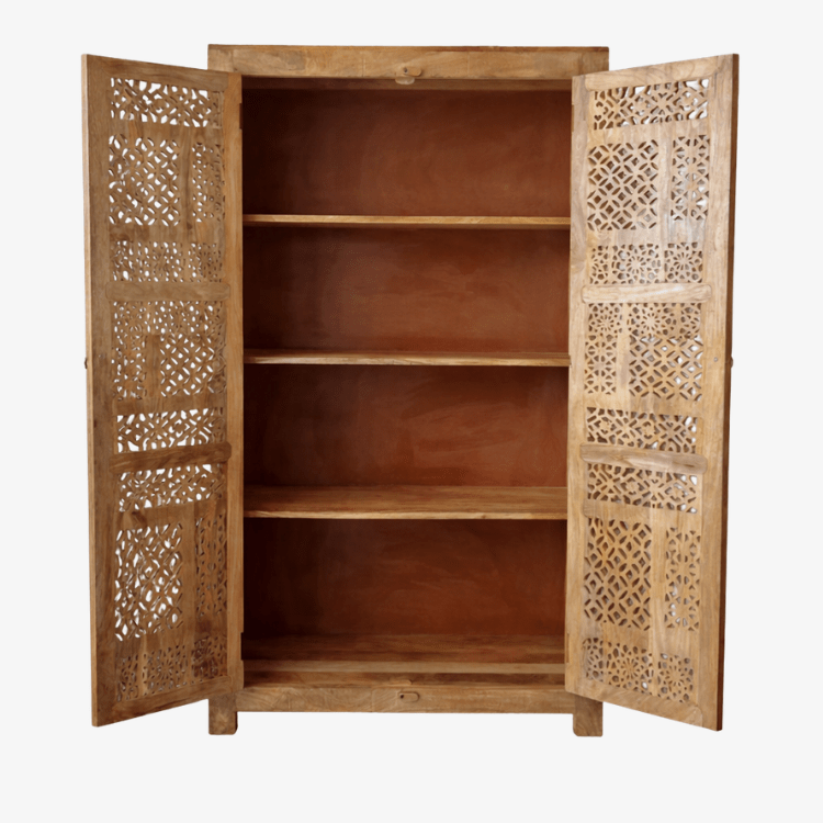 Aruna Gesneden Mango Massief Houten Kledingkast 190x94 cm - Vintahome