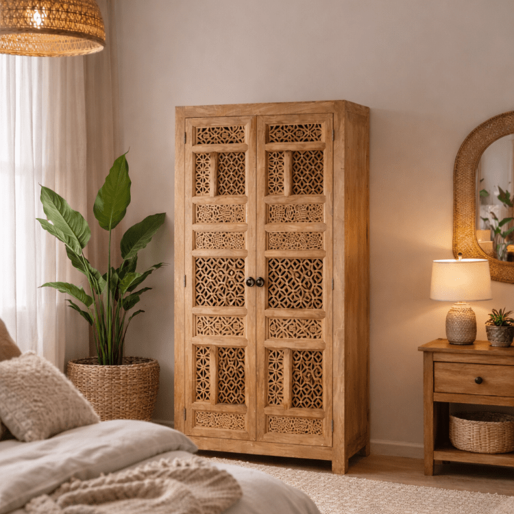 Armario de Madera Maciza de Mango Tallado Aruna 190x94 cm - Vintahome