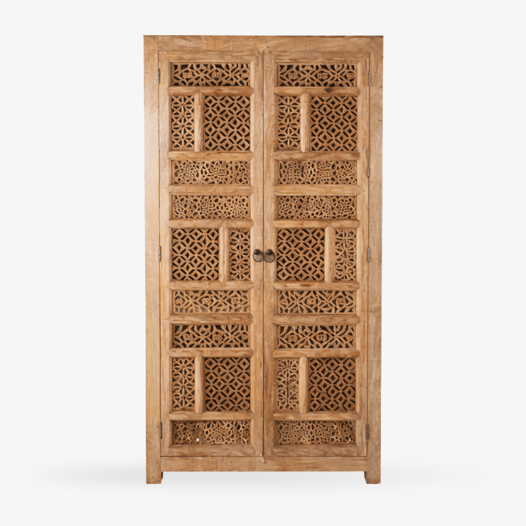 Armario de Madera Maciza de Mango Tallado Aruna 190x94 cm - Vintahome