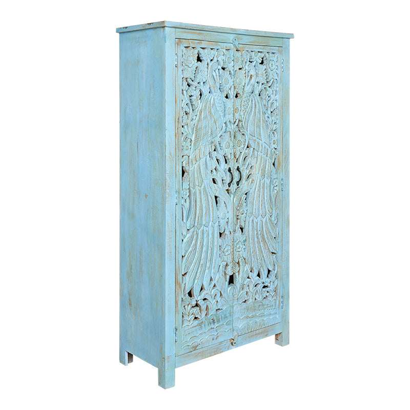 Armario tallado madera mango patina azul Karol
