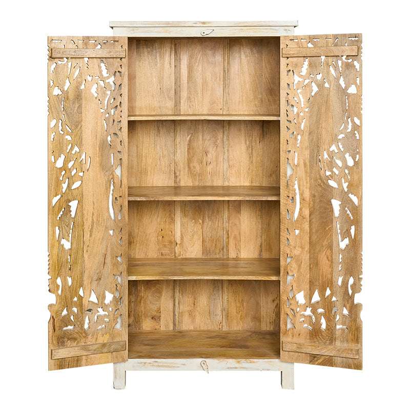 Armario tallado madera mango patina blanco Karol