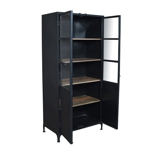 Armario vitrina acero negro y madera Castell - Vintahome