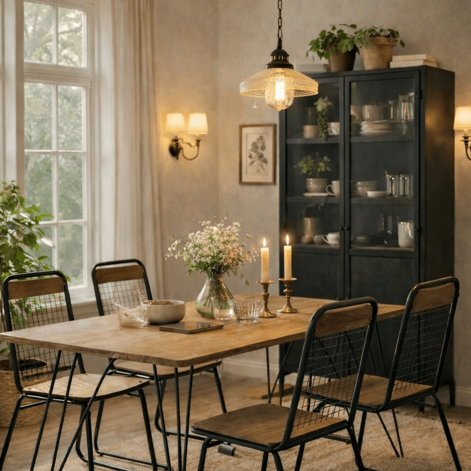 Industrielle Vitrine „Lenny“ aus schwarzem Stahl und Holz – Vintahome