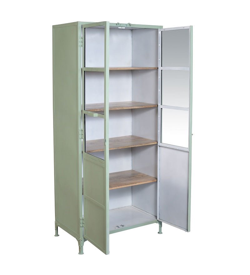 Armario vitrina industrial acero y madera Lenny verde - Vintahome