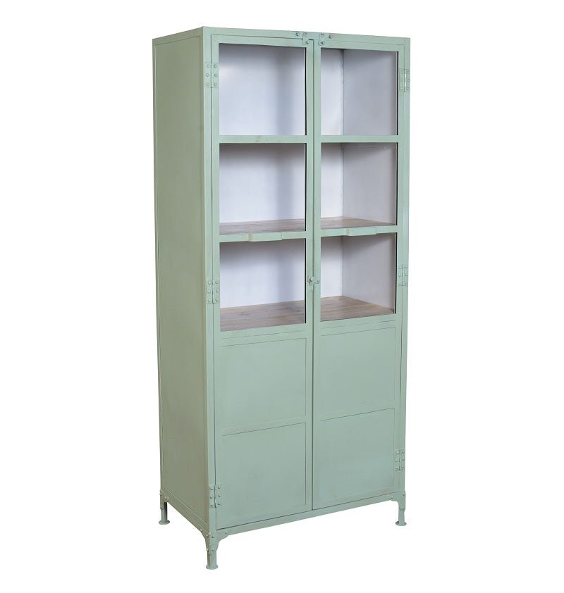Armario vitrina industrial acero y madera Lenny verde - Vintahome