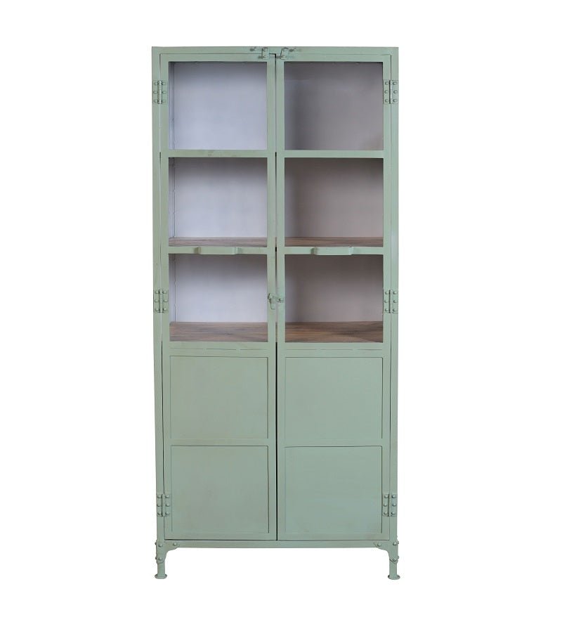Armario vitrina industrial acero y madera Lenny verde - Vintahome