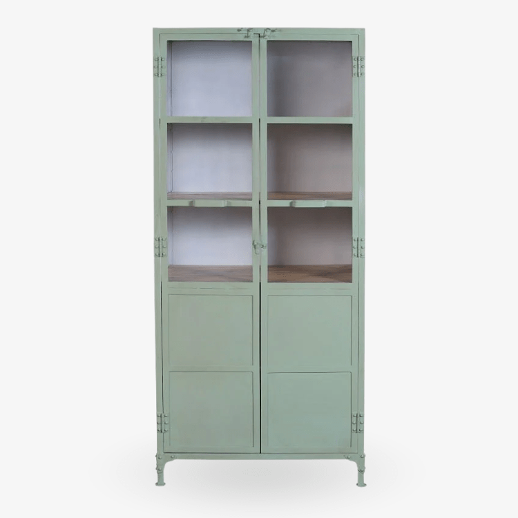 Armario vitrina industrial acero y madera Lenny verde - Vintahome