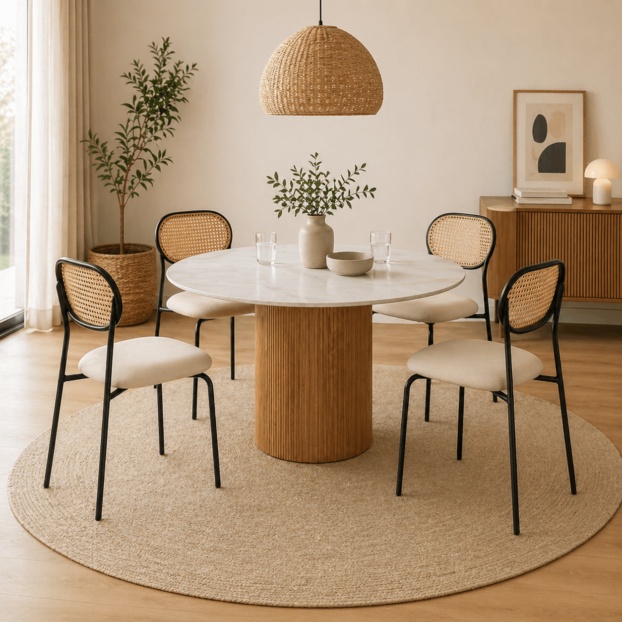 Conjunto de jantar Mauricio Ø120 cm com 4 cadeiras Zaida - Vintahome