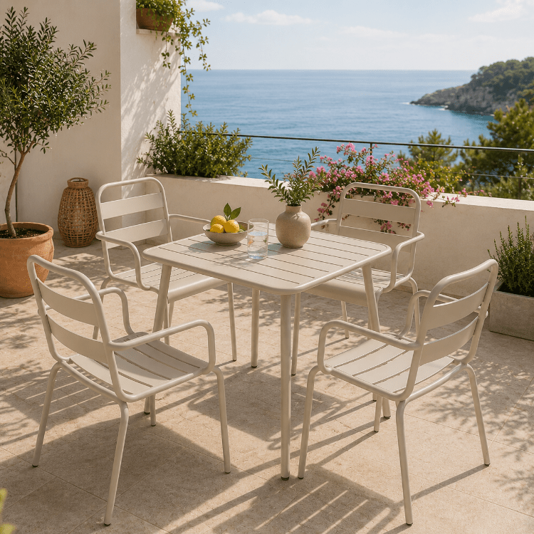 Conjunto de jardín mesa Zian 70 con 4 sillas Oriol - Vintahome