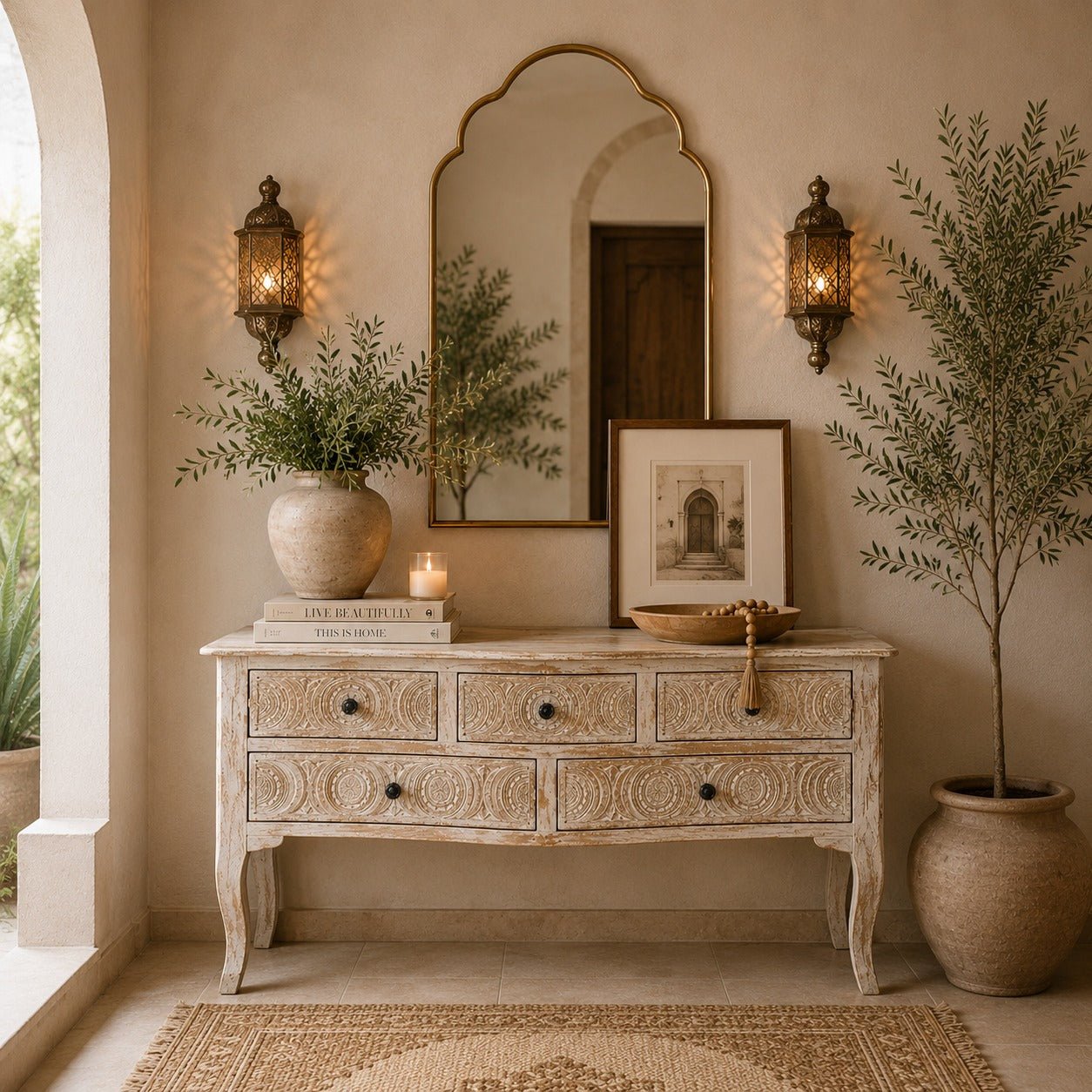 Consola antigua tallada Chloe - Vintahome