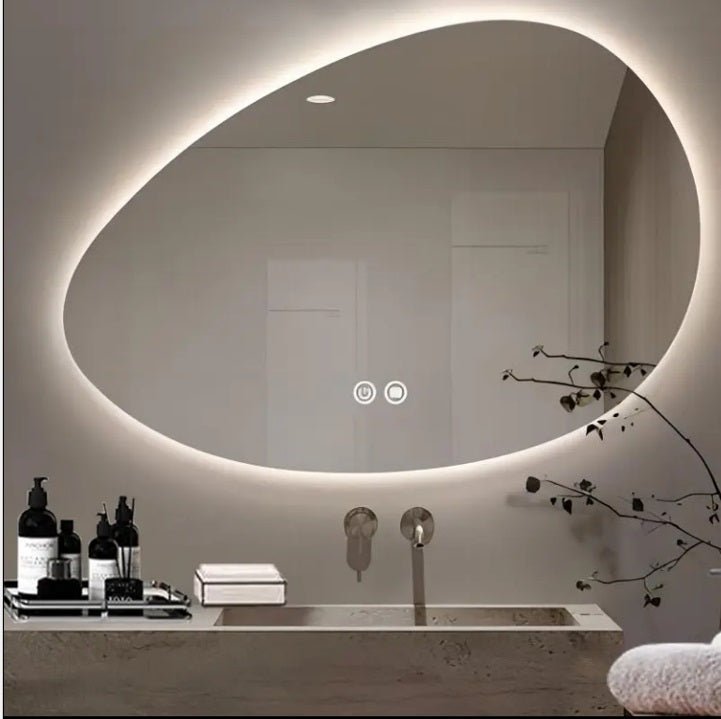 Miroir de salle de bain asymétrique à LED antibuée 100x70 cm