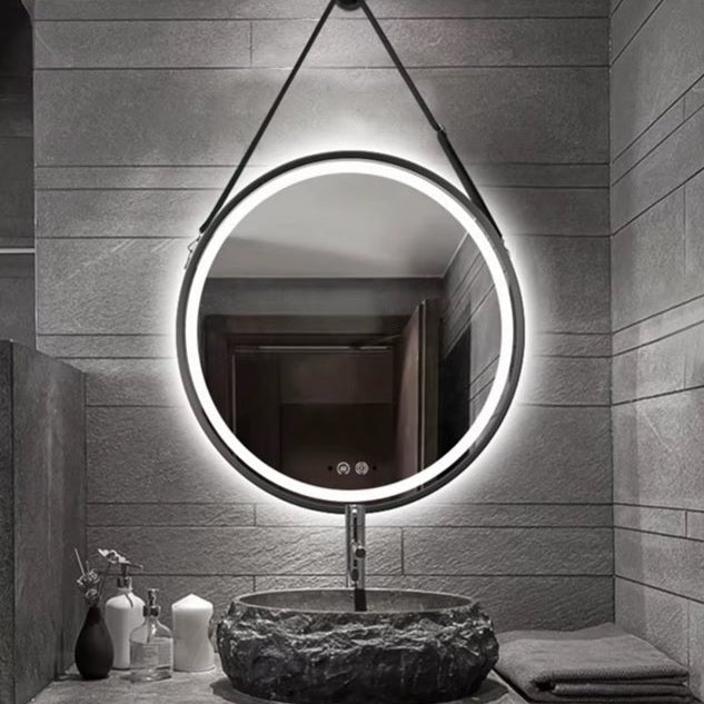 Miroir LED circulaire suspendu pour salle de bain antibuée 60-80 cm