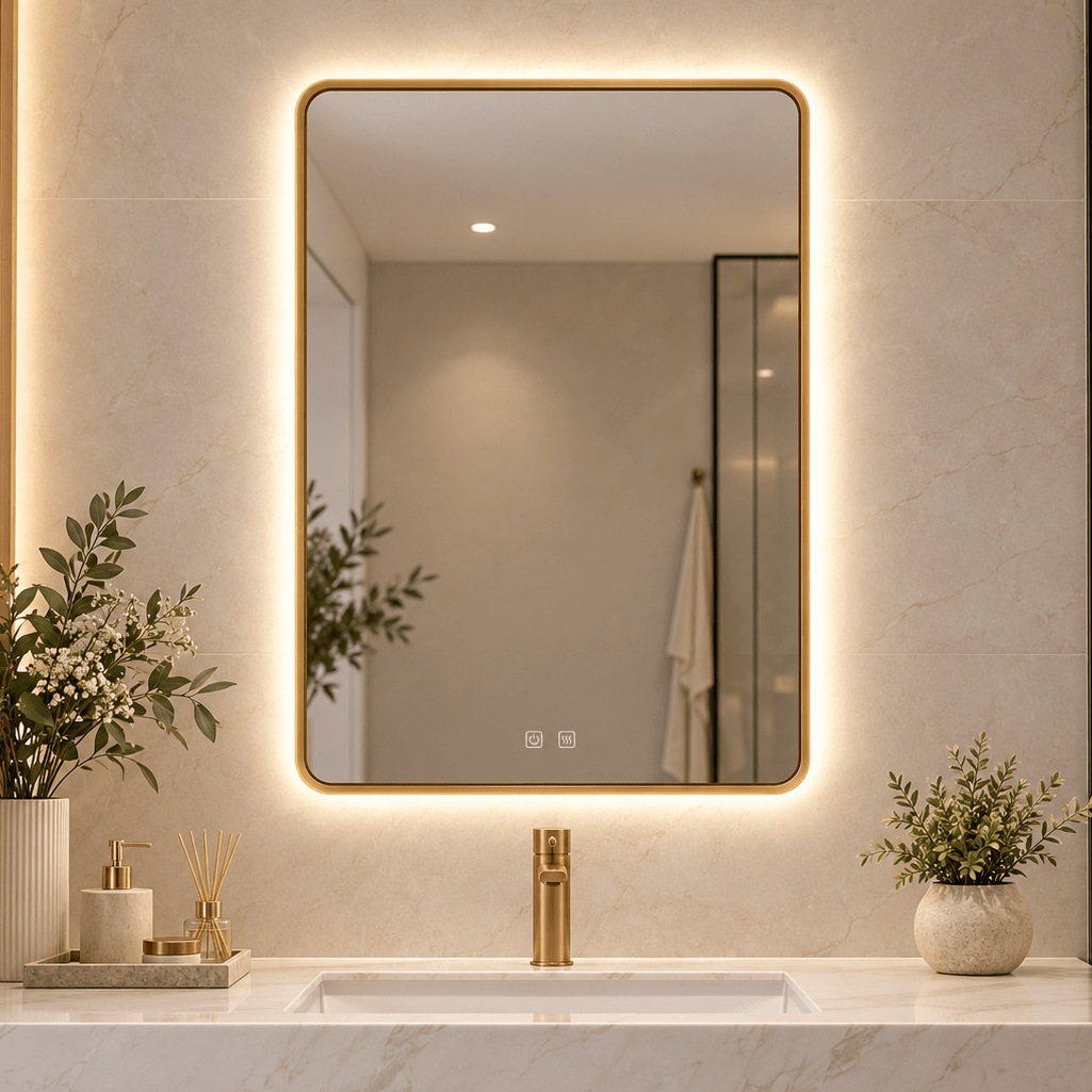 Espejo LED de Baño LUMEN – Marco Negro o Dorado | 3 Tonos de Luz y Antivaho - Vintahome
