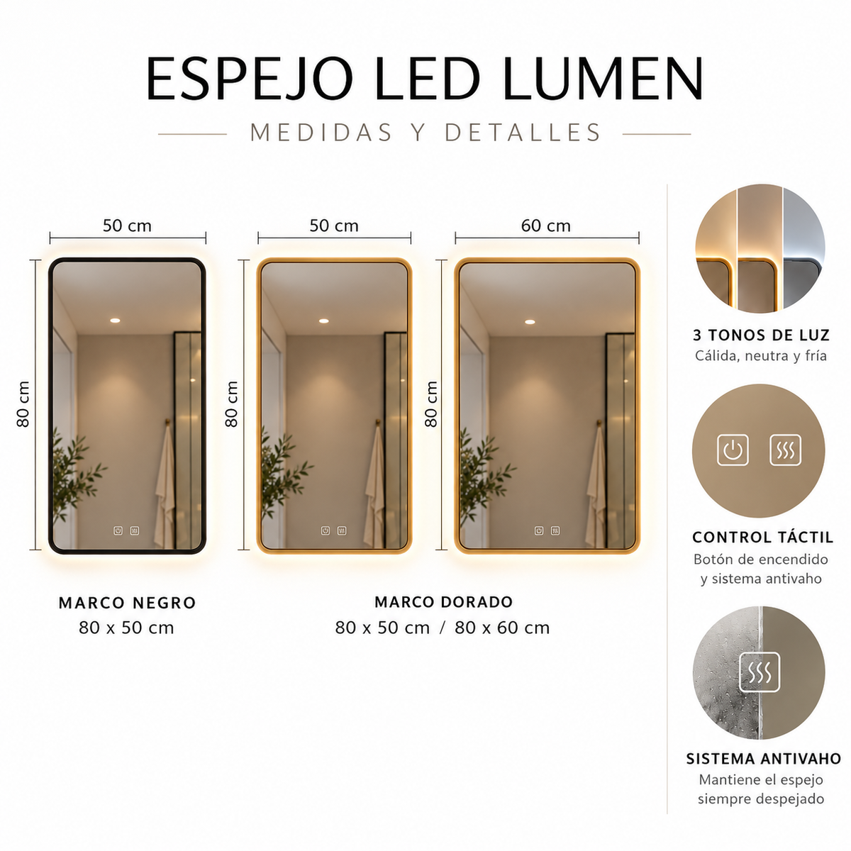 Espelho LED retangular com moldura