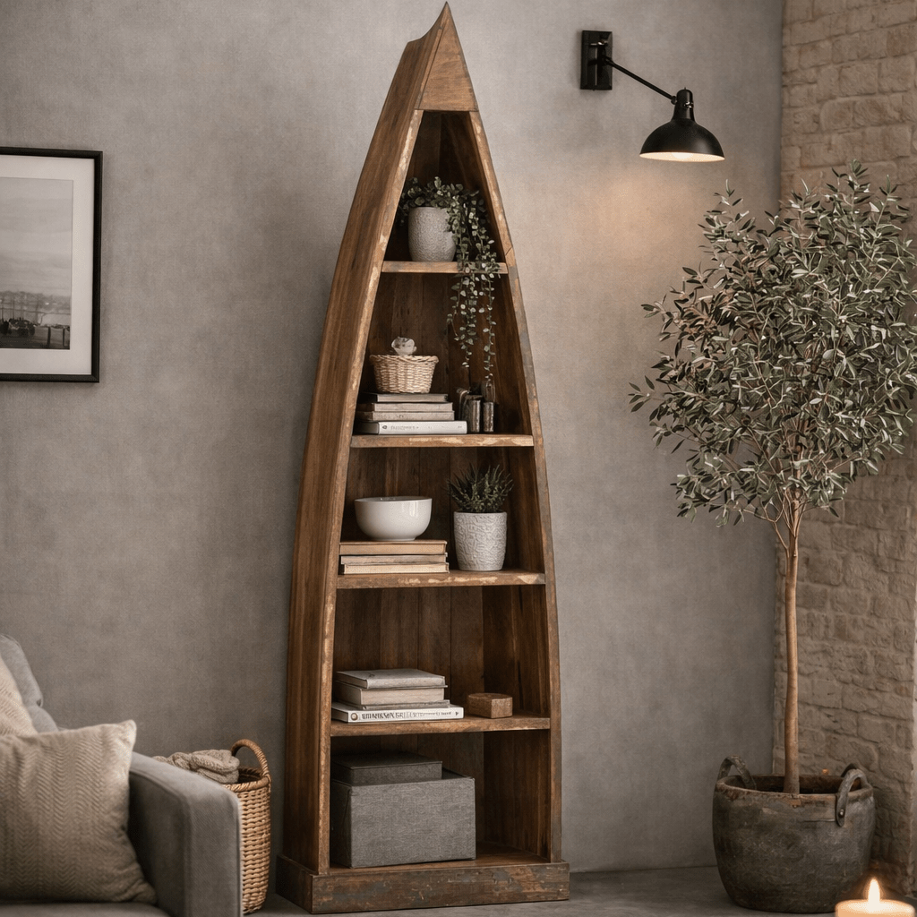 Estantería barca de madera de mango Bally - Vintahome