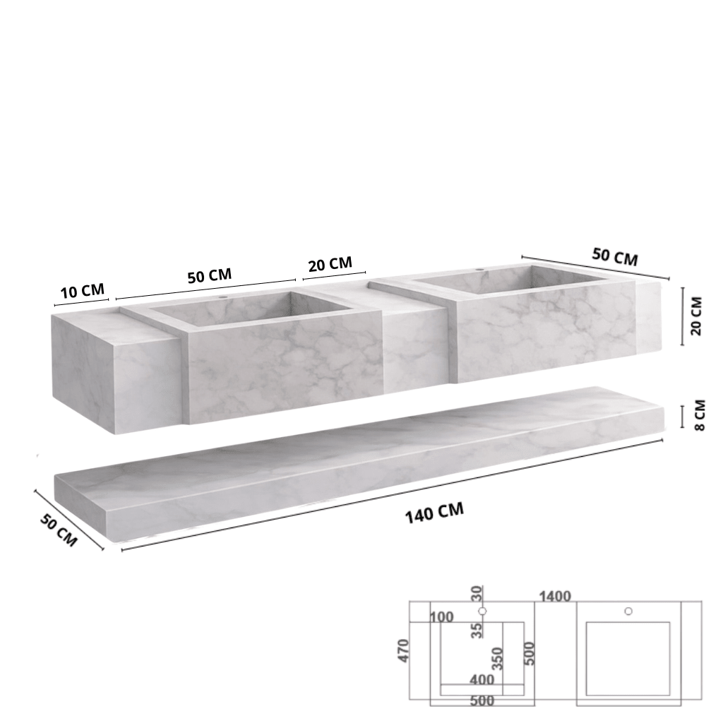 Lavabo Atlas piedra sinterizada con espejo LED · Conjunto suspendido de baño - Vintahome