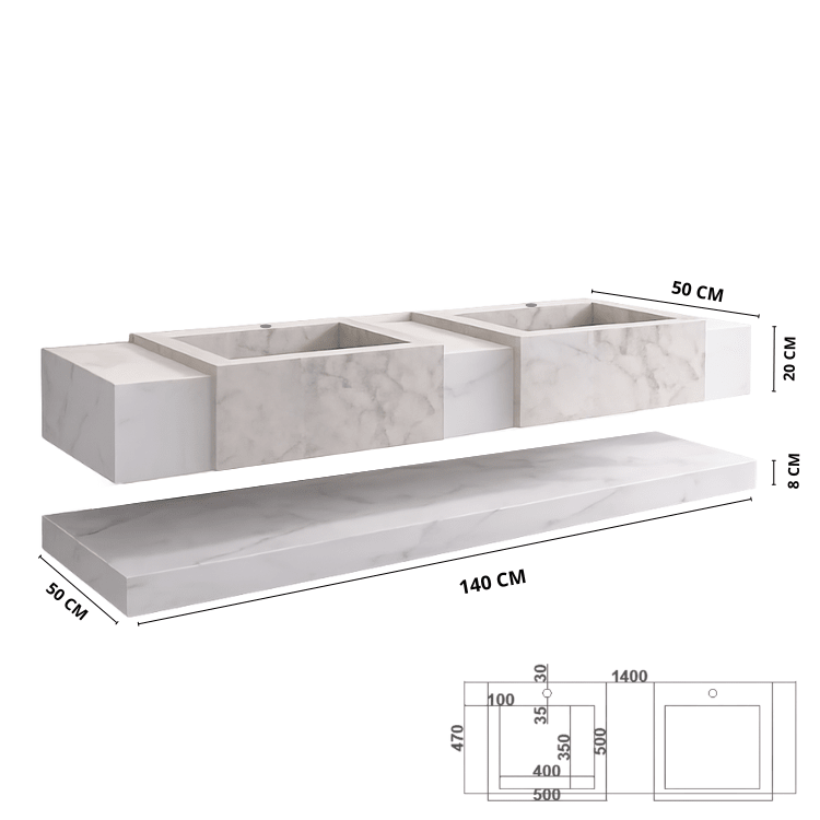 Atlas-Waschbecken aus gesintertem Stein mit LED-Spiegel Hängendes Badezimmerset - Vintahome