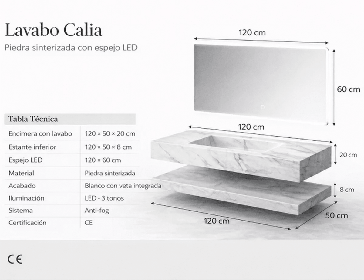 Lavabo Calia con espejo LED · Conjunto suspendido de baño - Vintahome